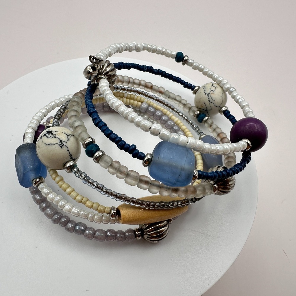 Vintage 90s Multi-Strand Glass Bead Wrap Bracelet Boho Women's Jewelry